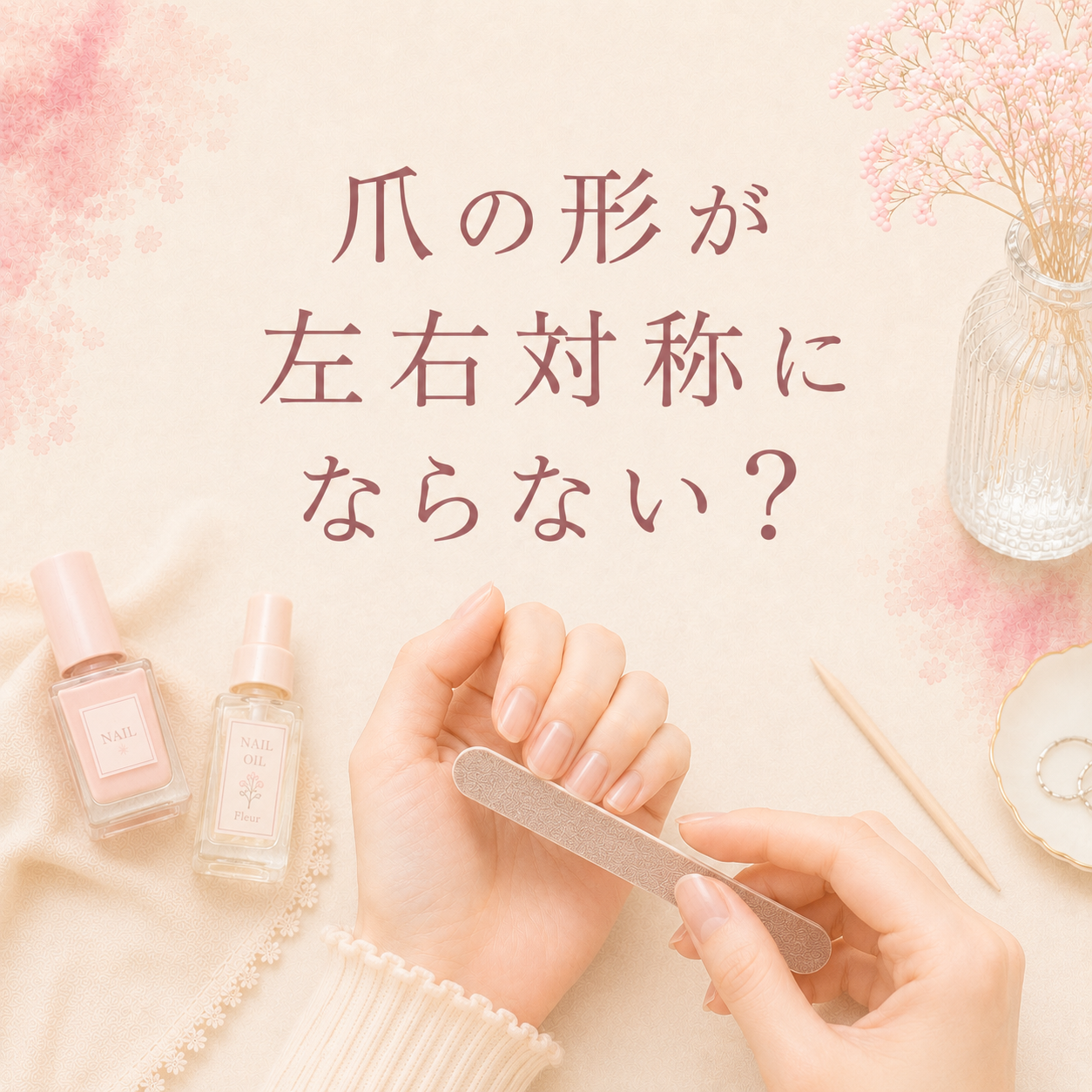 爪の形が左右対称にならない！エメリーボードで作る理想のカーブ（丸）を作るコツ